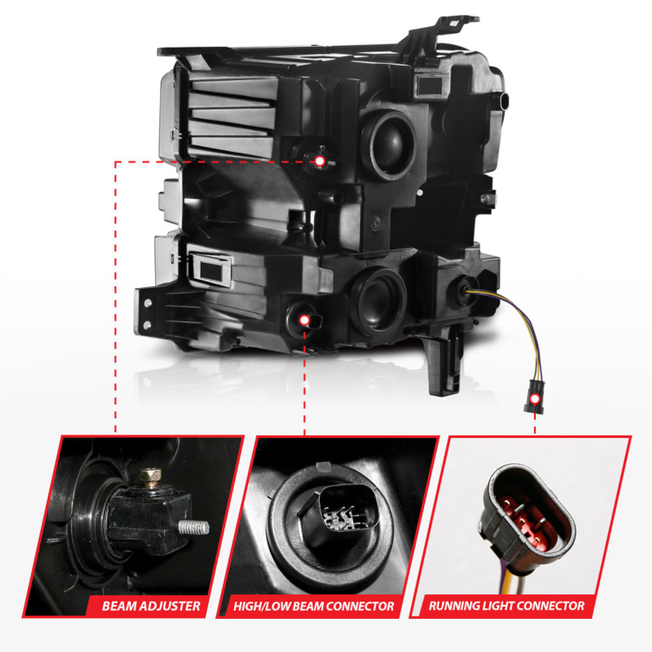 ANZO 19-22 Chevrolet Silverado 1500 LED Proj HL w/Lgt Bar SwBk Seq. Blk w/In. Light - Passenger Side - 111566-R