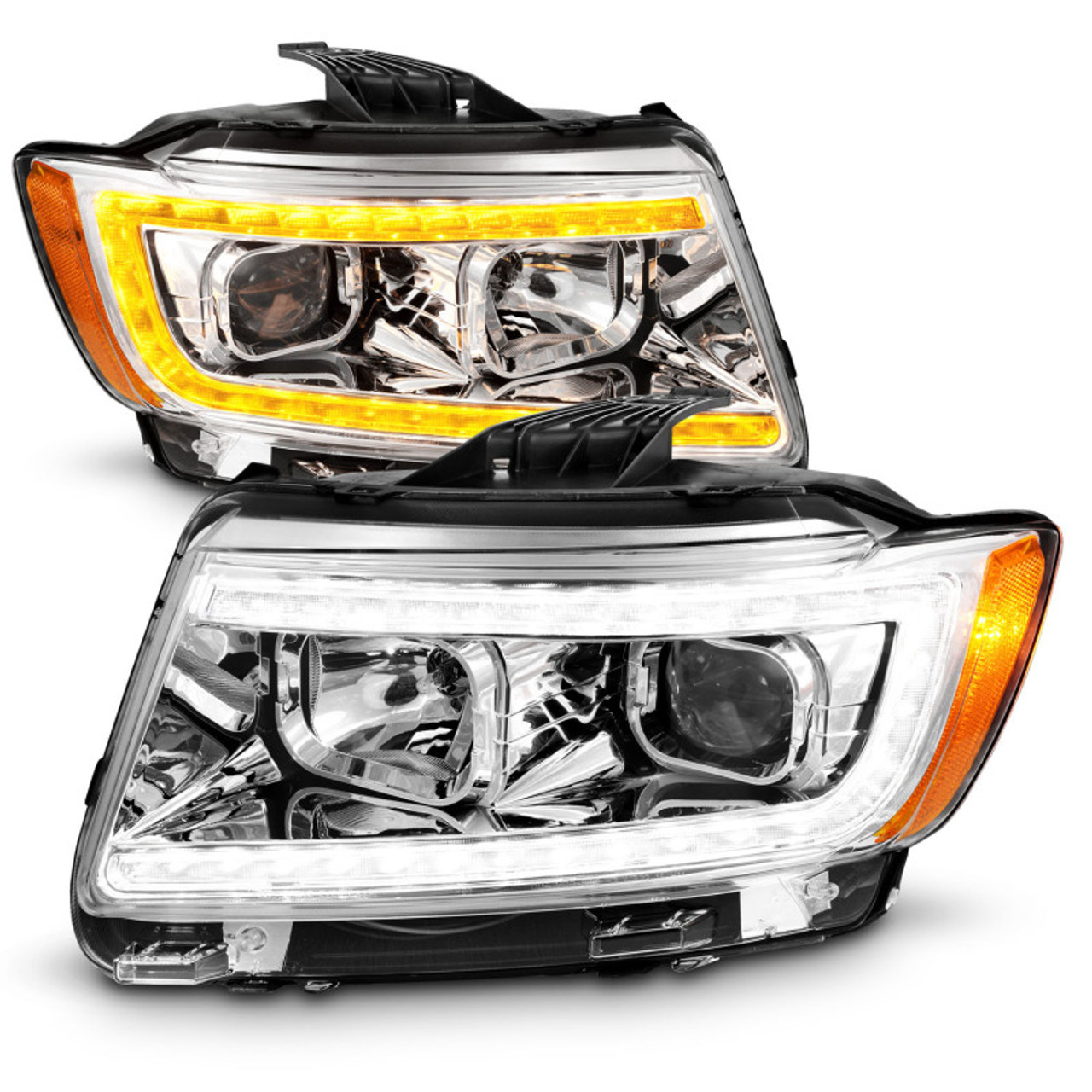 ANZO 11-13 Jeep Grand Cherokee (Factory Halogen Only) Projector Headlights w/Light Bar Swchbk Chrome - 111569