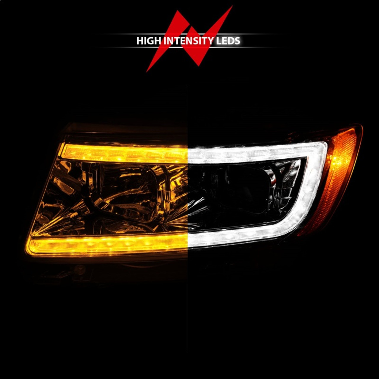 ANZO 11-13 Jeep Grand Cherokee (Factory Halogen Only) Projector Headlights w/Light Bar Swchbk Chrome - 111569