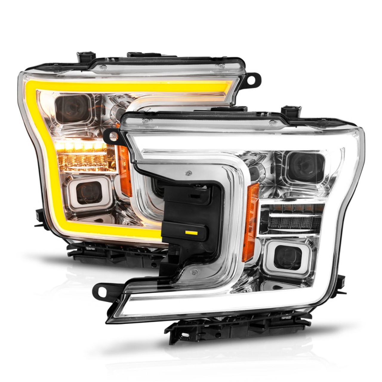 ANZO 18-20 Ford F-150 (w/o Fctry LED) Full LED Proj Headlights w/Light Bar Swtchbk Seq. Chrome w/Int - 111571