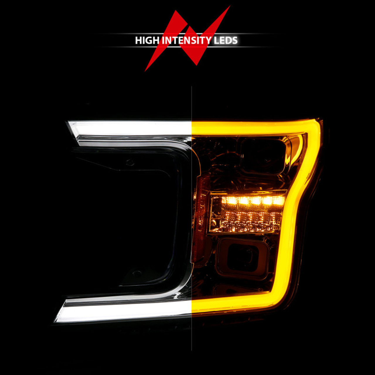 ANZO 18-20 Ford F-150 (w/o Fctry LED) Full LED Proj Headlights w/Light Bar Swtchbk Seq. Chrome w/Int - 111571