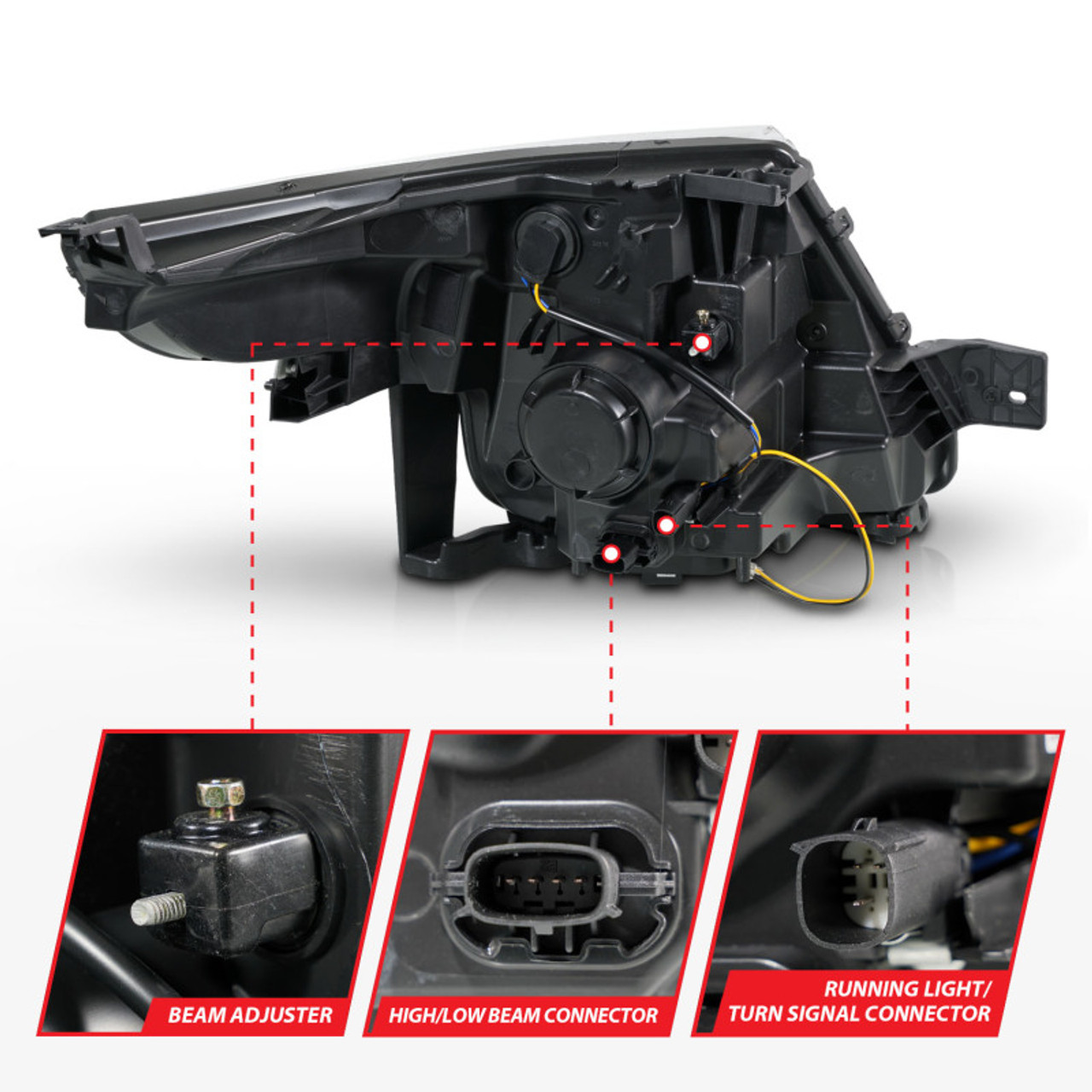 ANZO 11-15 Ford Explorer (w/Factory Halogen HL Only) Projector Headlights w/Light Bar Black Housing - 111575