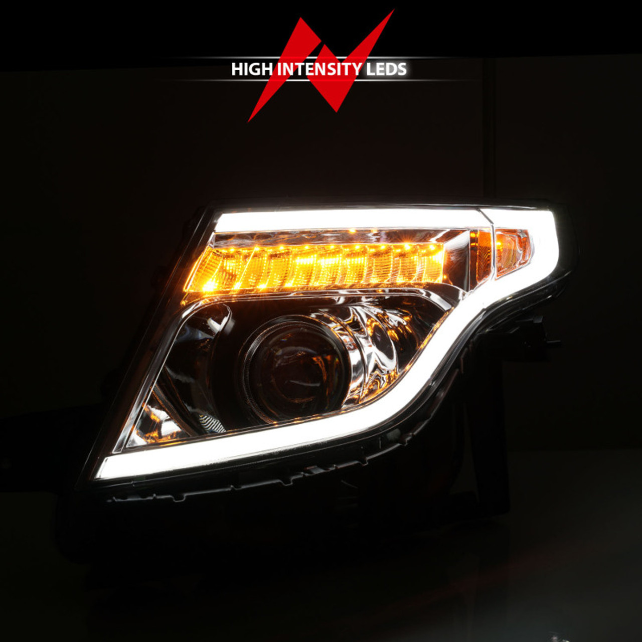 ANZO 11-15 Ford Explorer Projector Headlights w/ Light Bar Chrome Housing w/ Amber light - 111576