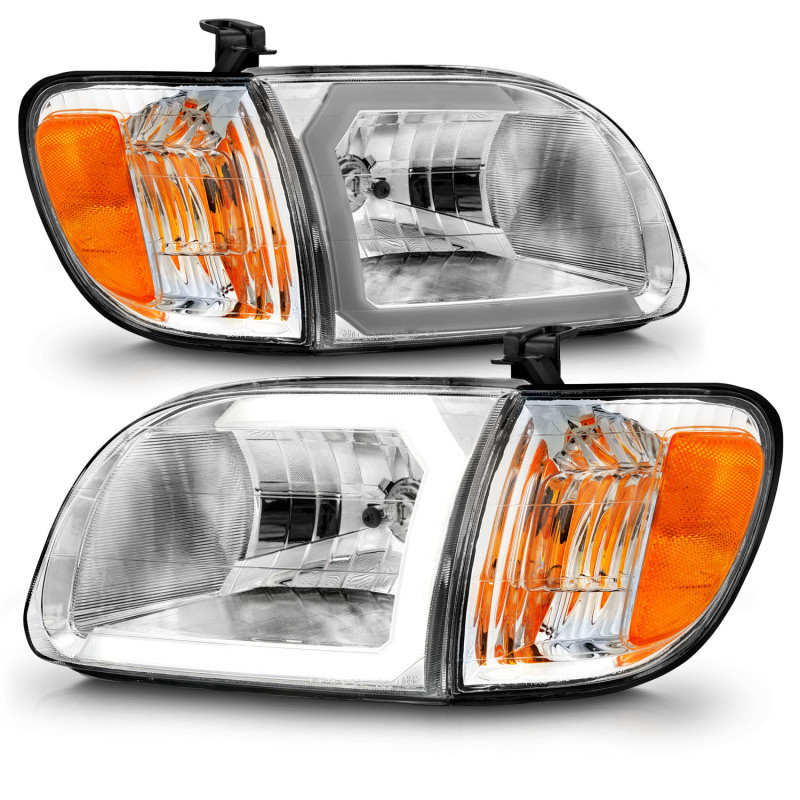 ANZO 00-04 Toyota Tundra (Reg/Acc Cab Only) Crystal Headlights w/Lgt Bar Chrome w/Corner Lights 2pc - 111580