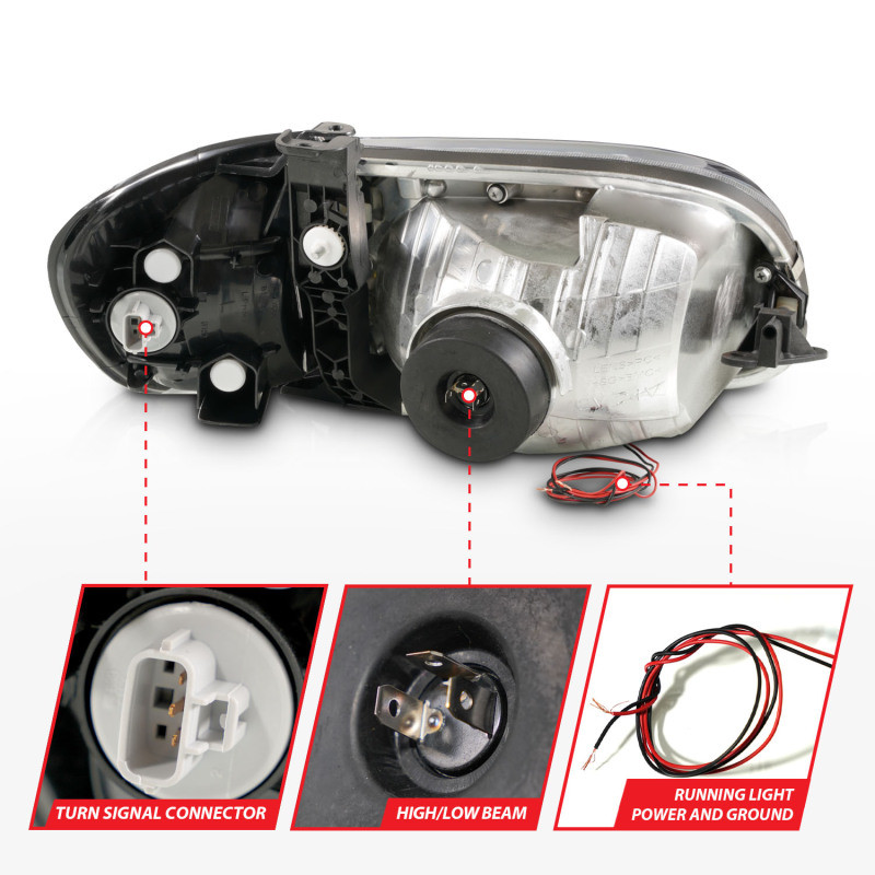 ANZO 00-04 Toyota Tundra (Reg/Acc Cab Only) Crystal Headlights w/Lgt Bar Chrome w/Corner Lights 2pc - 111580