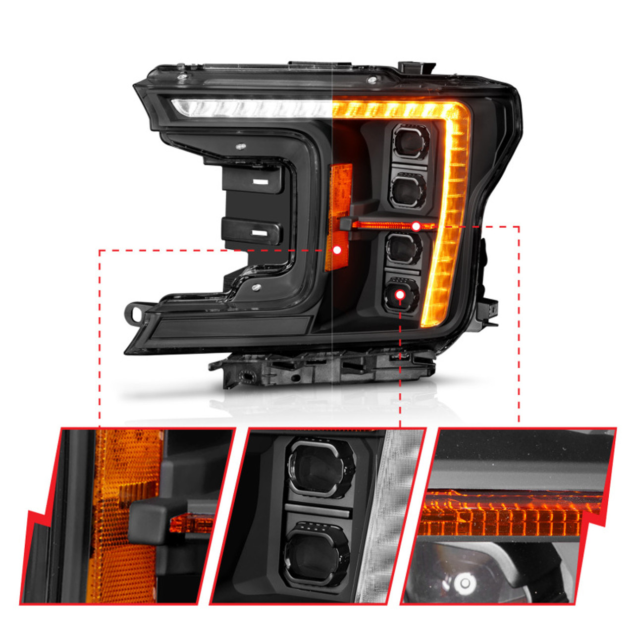 ANZO 18-20 Ford F-150 (w/Factory Halogen) Z-Series Full LED Proj Headlights Init/SeqSig - Pair - 111589X