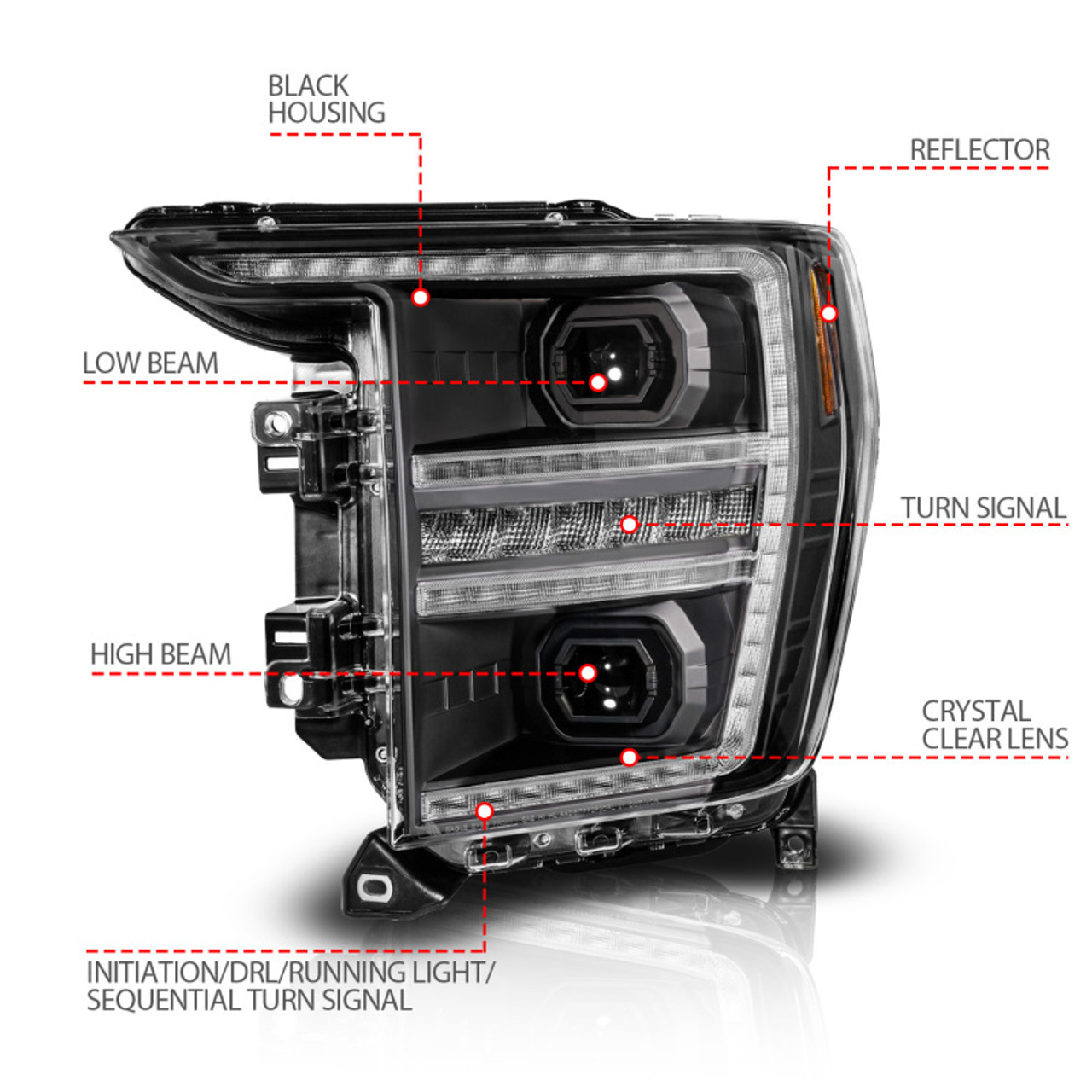 Anzo 21-23 Ford F150 LED Projector Headlight w/Switchback+Sequential - Black (Driver Side Only) - 111594-L