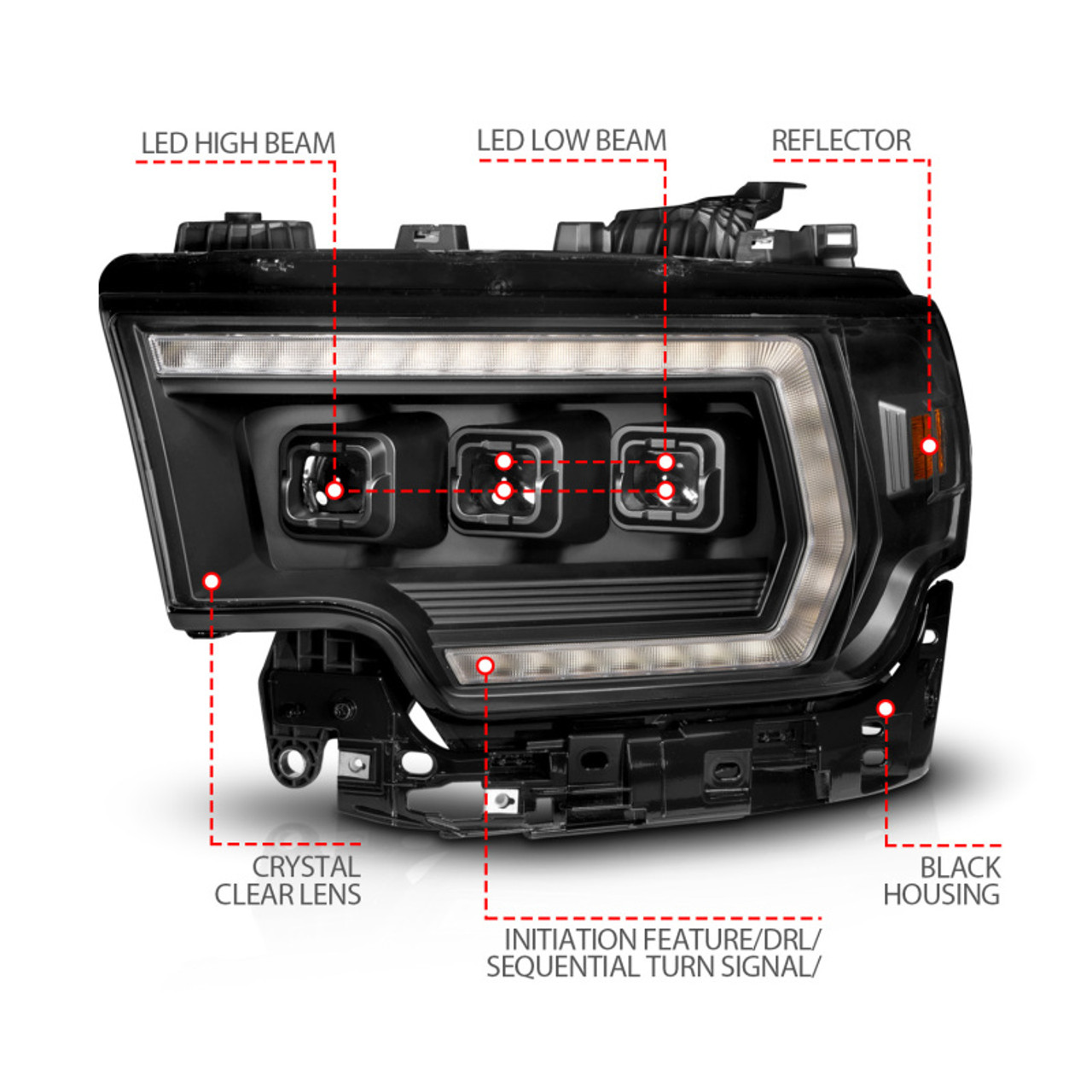 ANZO 19-24 RAM 2500/3500 Z-Series Full LED Proj Headlights DRL/Init/SeqSig - Driver Side ONLY - 111601X-L