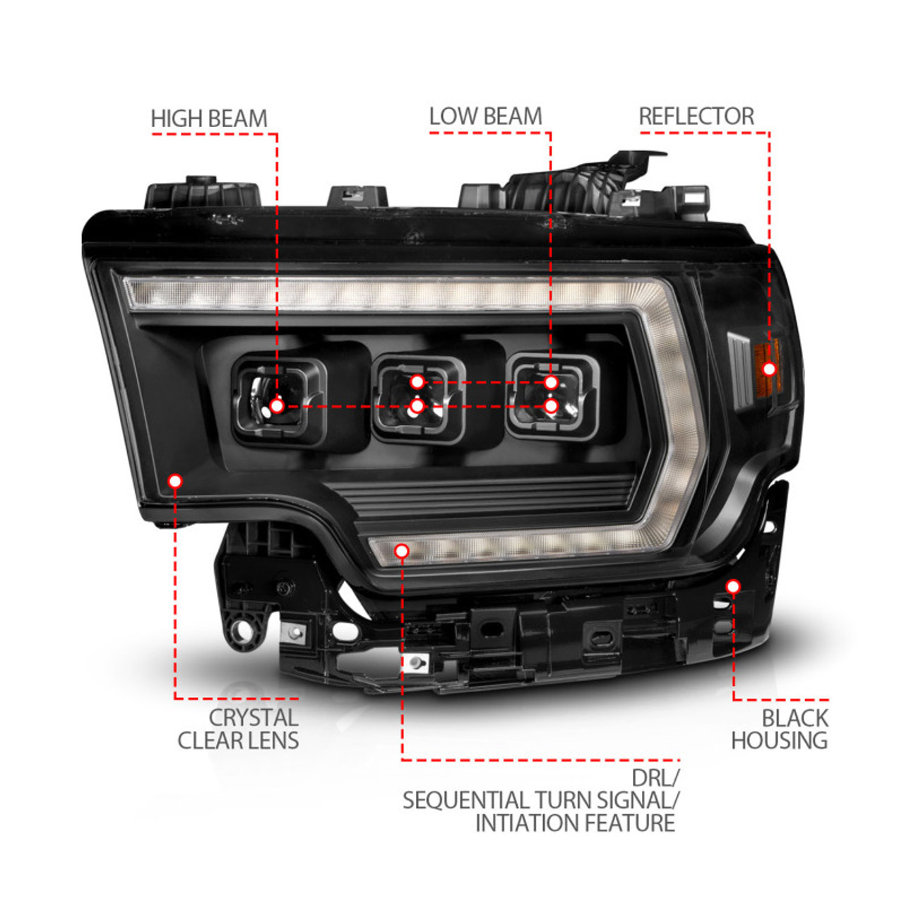 ANZO 19-24 RAM 2500/3500 Z-Series Full LED Proj Headlights DRL/Init/SeqSig - Driver Side ONLY - 111601X-L