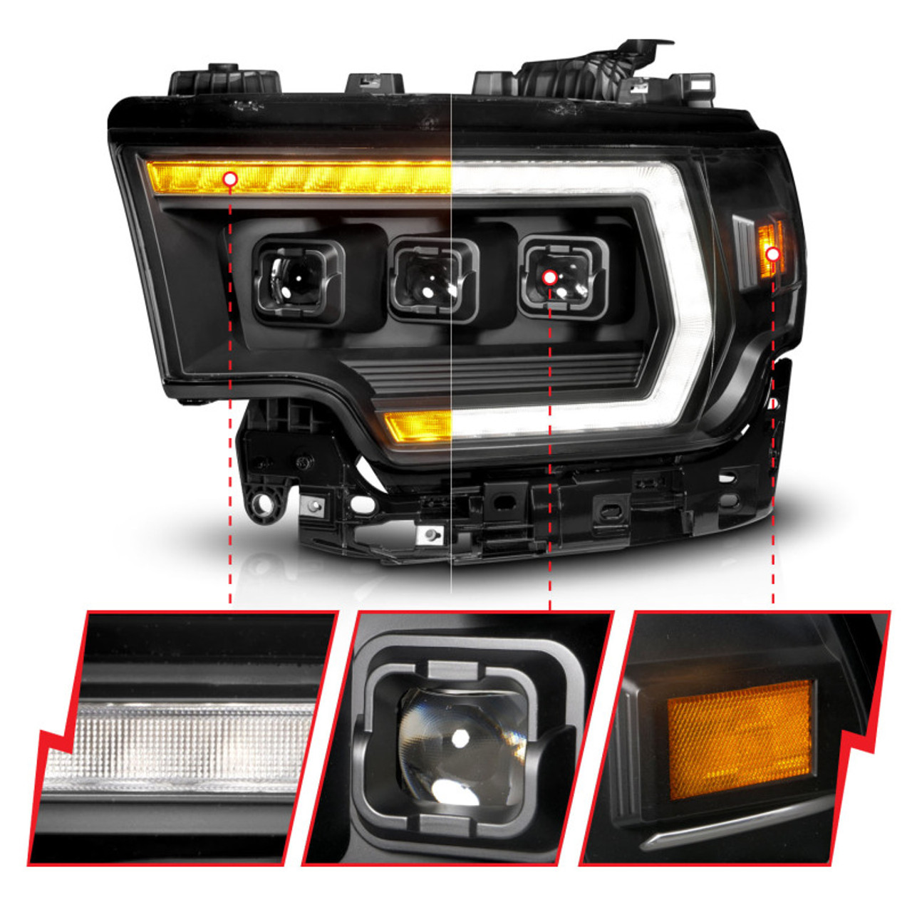 ANZO 19-24 RAM 2500/3500 Z-Series Full LED Proj Headlights DRL/Init/SeqSig - Driver Side ONLY - 111601X-L