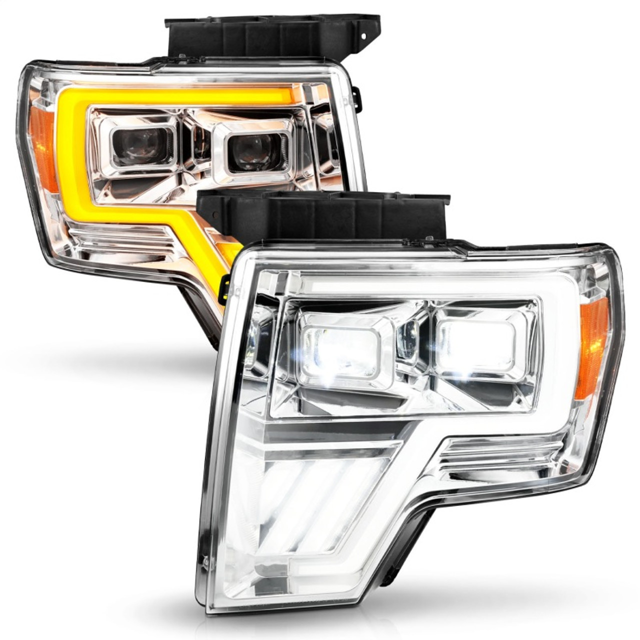 ANZO 09-14 Ford F-150 Full LED Proj Headlights w/Initiation Feature - Chrome - 111607