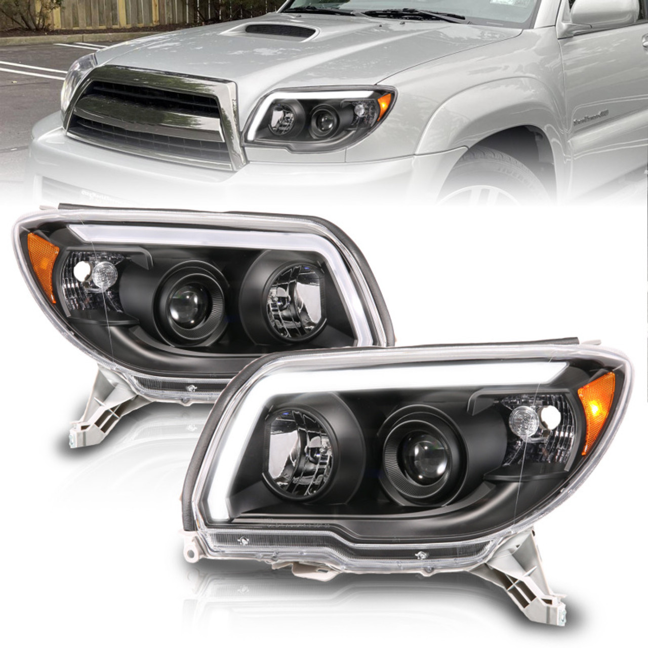 ANZO 06-09 Toyota 4 Runner Projector Headlights Plank Style - Black - 111616