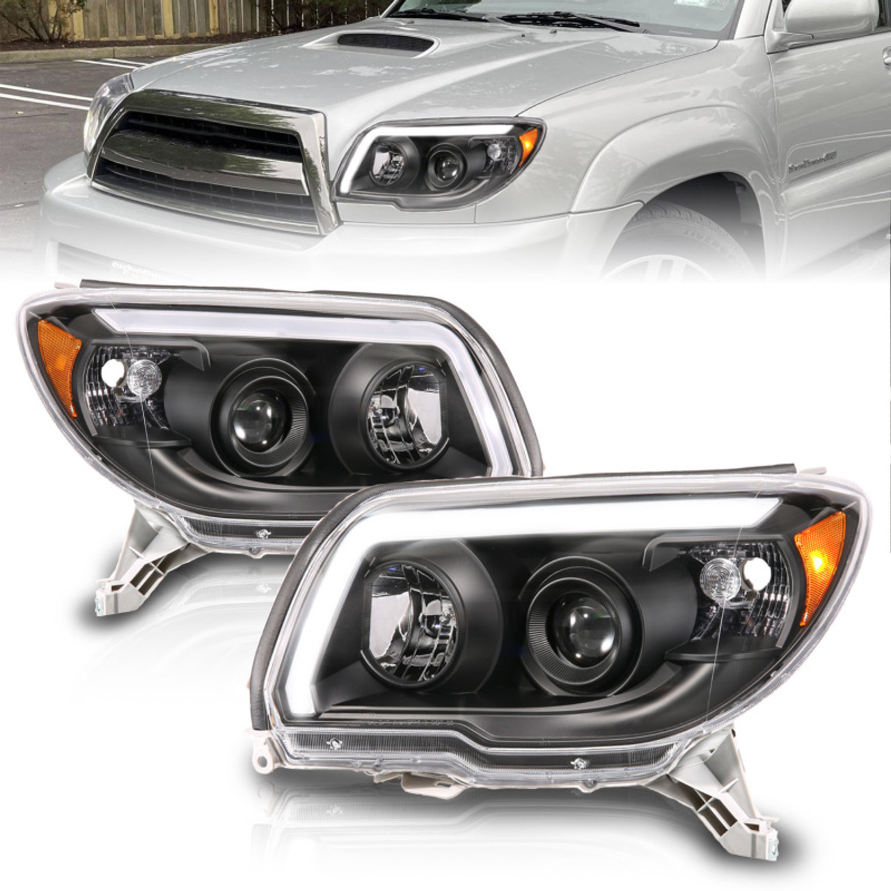 ANZO 06-09 Toyota 4 Runner Projector Headlights Plank Style - Black - 111616