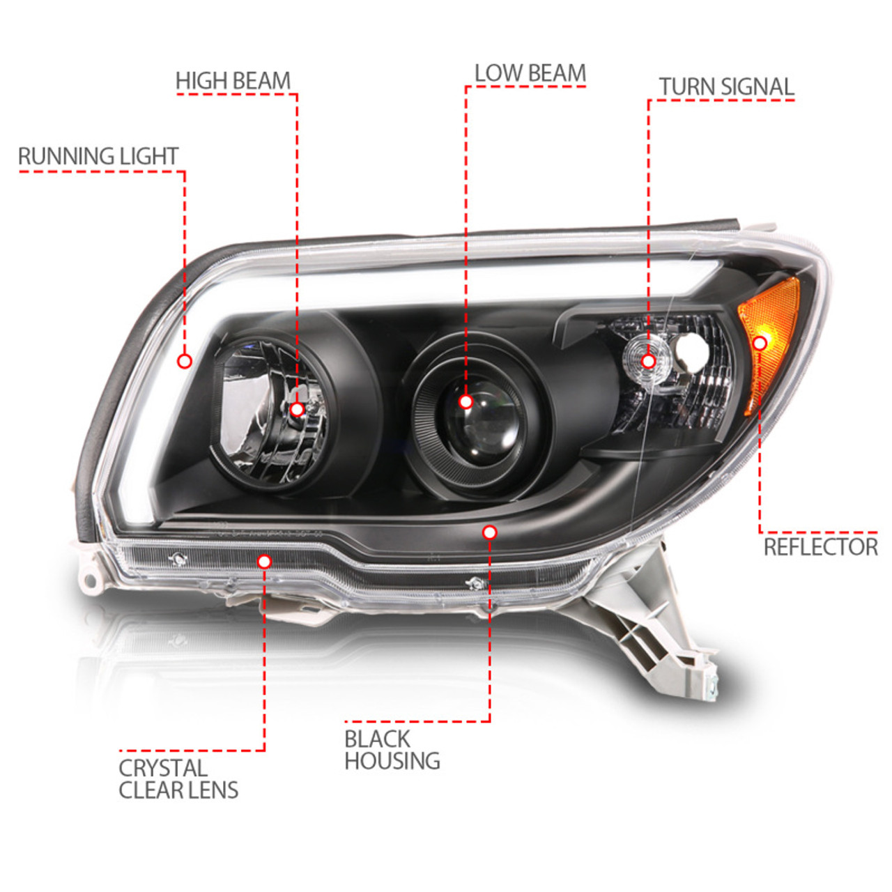 ANZO 06-09 Toyota 4 Runner Projector Headlights Plank Style - Black - 111616
