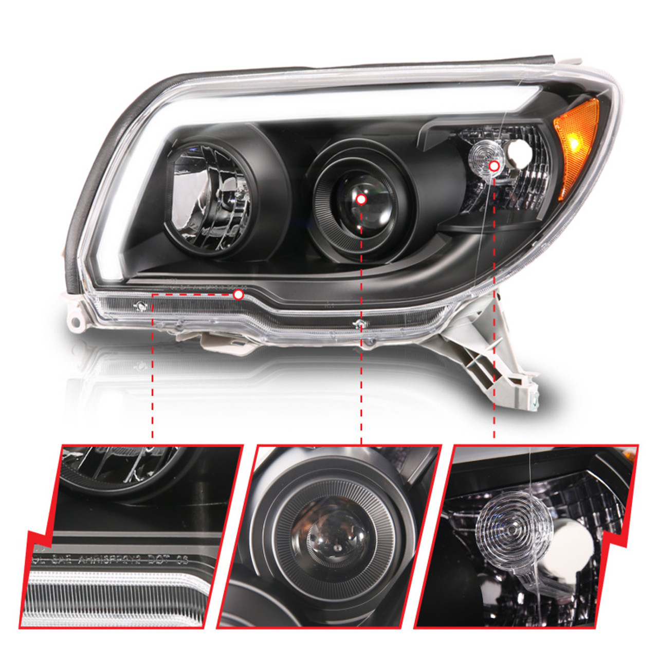 ANZO 06-09 Toyota 4 Runner Projector Headlights Plank Style - Black - 111616