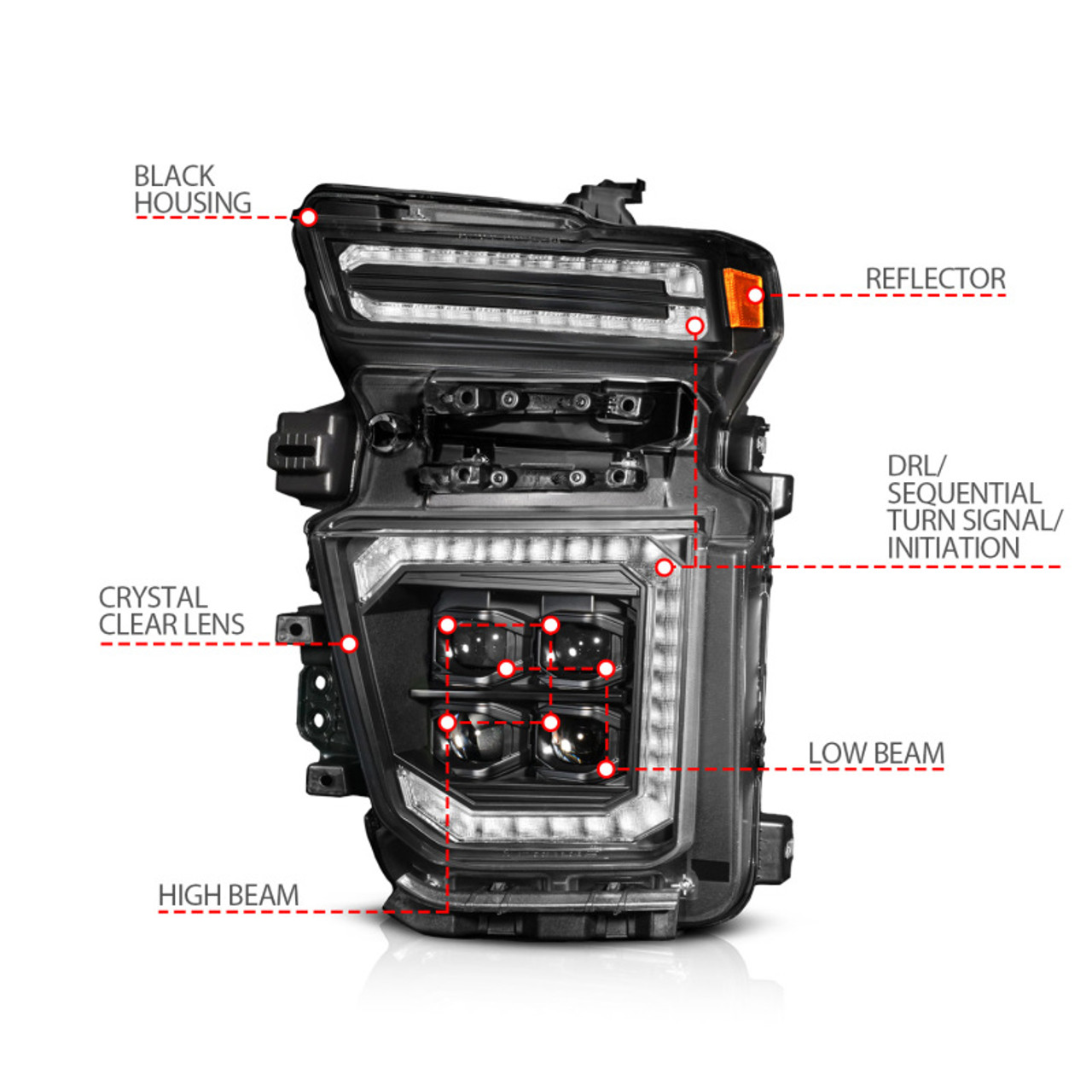 ANZO Z-Series 20-23 Chevy Silverado 2500/3500 Z-Series Full LED Proj Headlights Black - Driver Side - 111619X-L