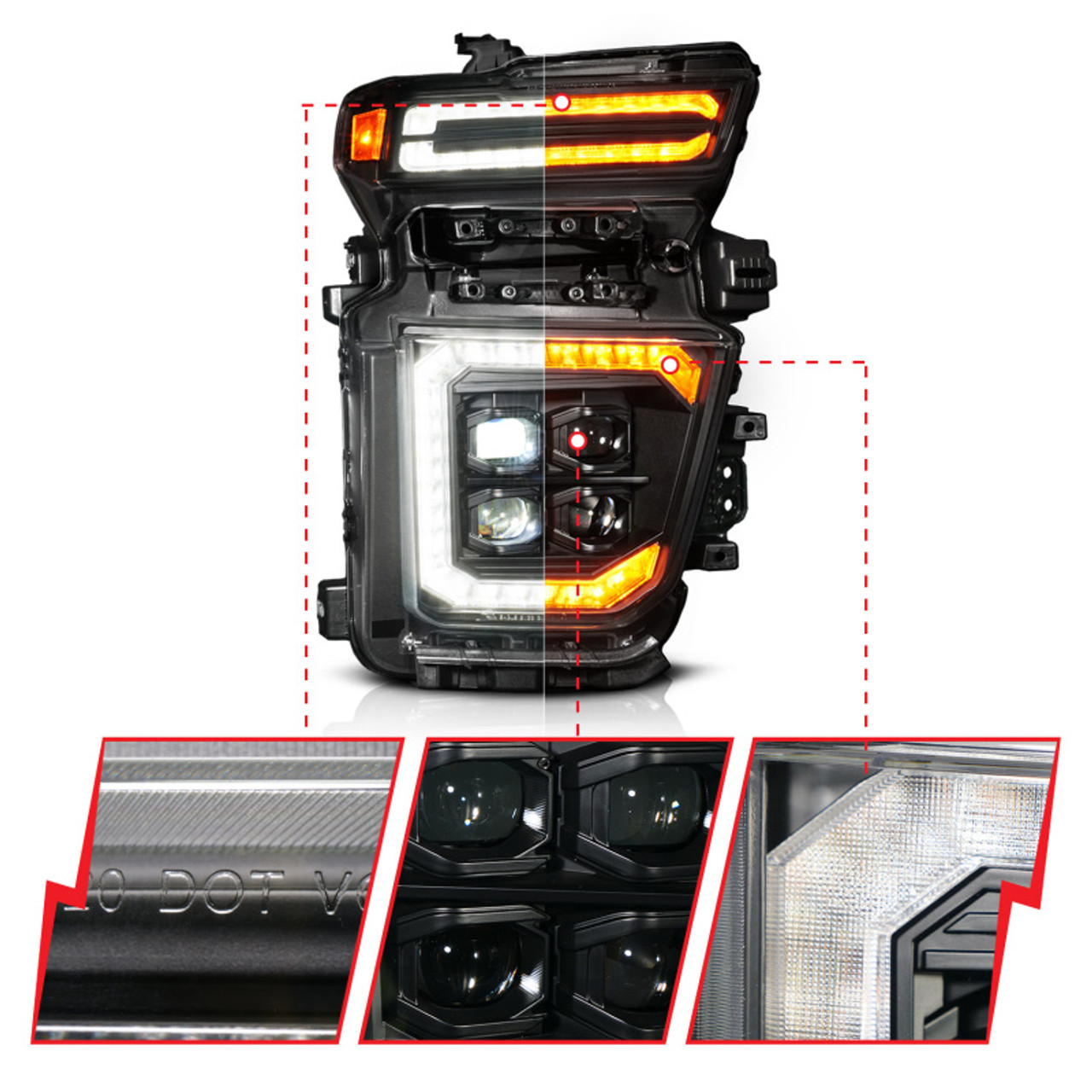 ANZO Z-Series 20-23 Chevy Silverado 2500/3500 Z-Series Full LED Proj Headlights Black - Pass. Side - 111619X-R