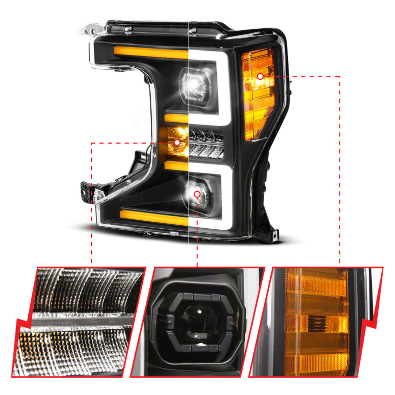 ANZO 20-22 Ford Super Duty (Halogen) Z-Series Full LED Proj Headlights SeqSig - Driver Side ONLY - 111620X-L