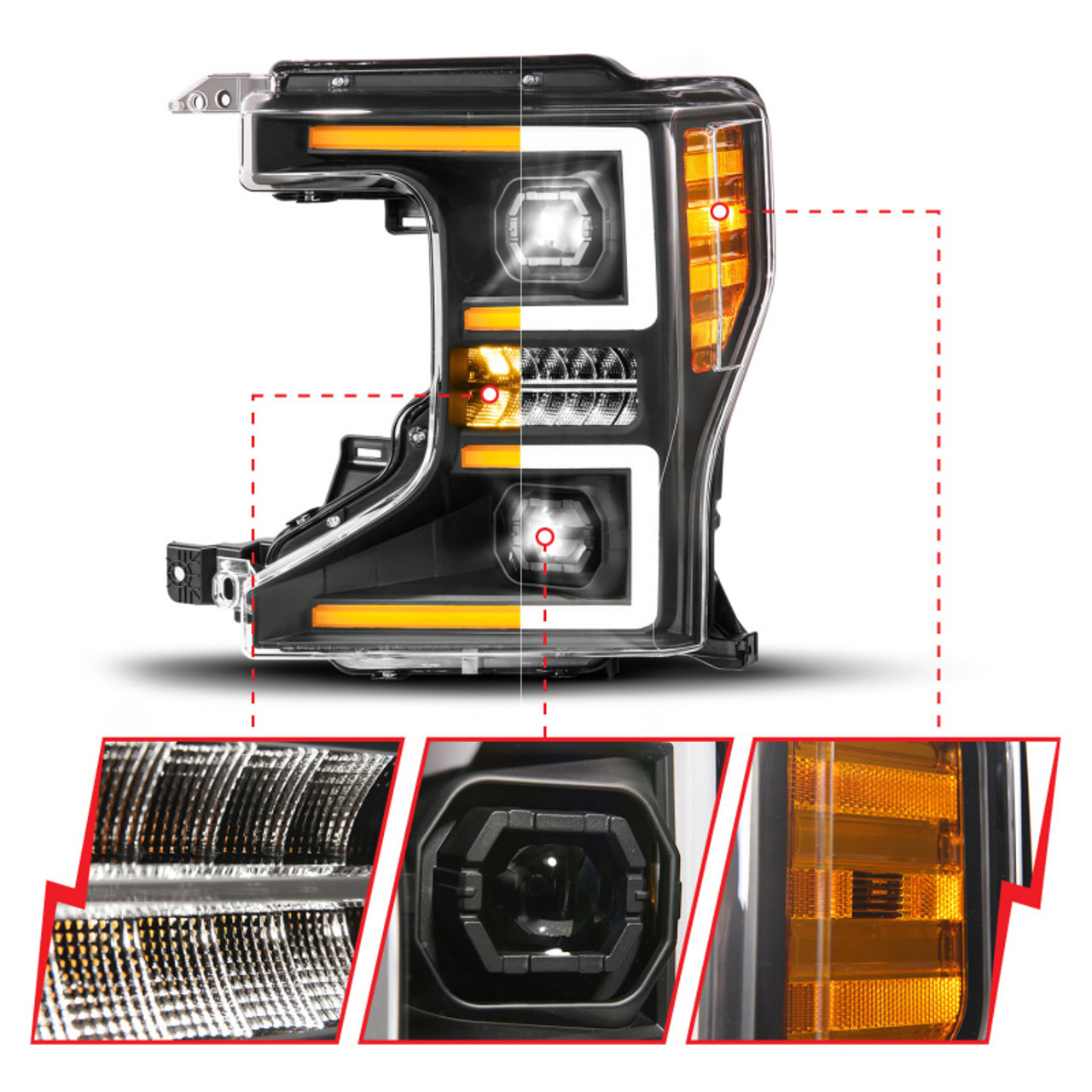 ANZO 20-22 Ford Super Duty (Halogen) Z-Series Full LED Proj Headlights SeqSig - Driver Side ONLY - 111620X-L