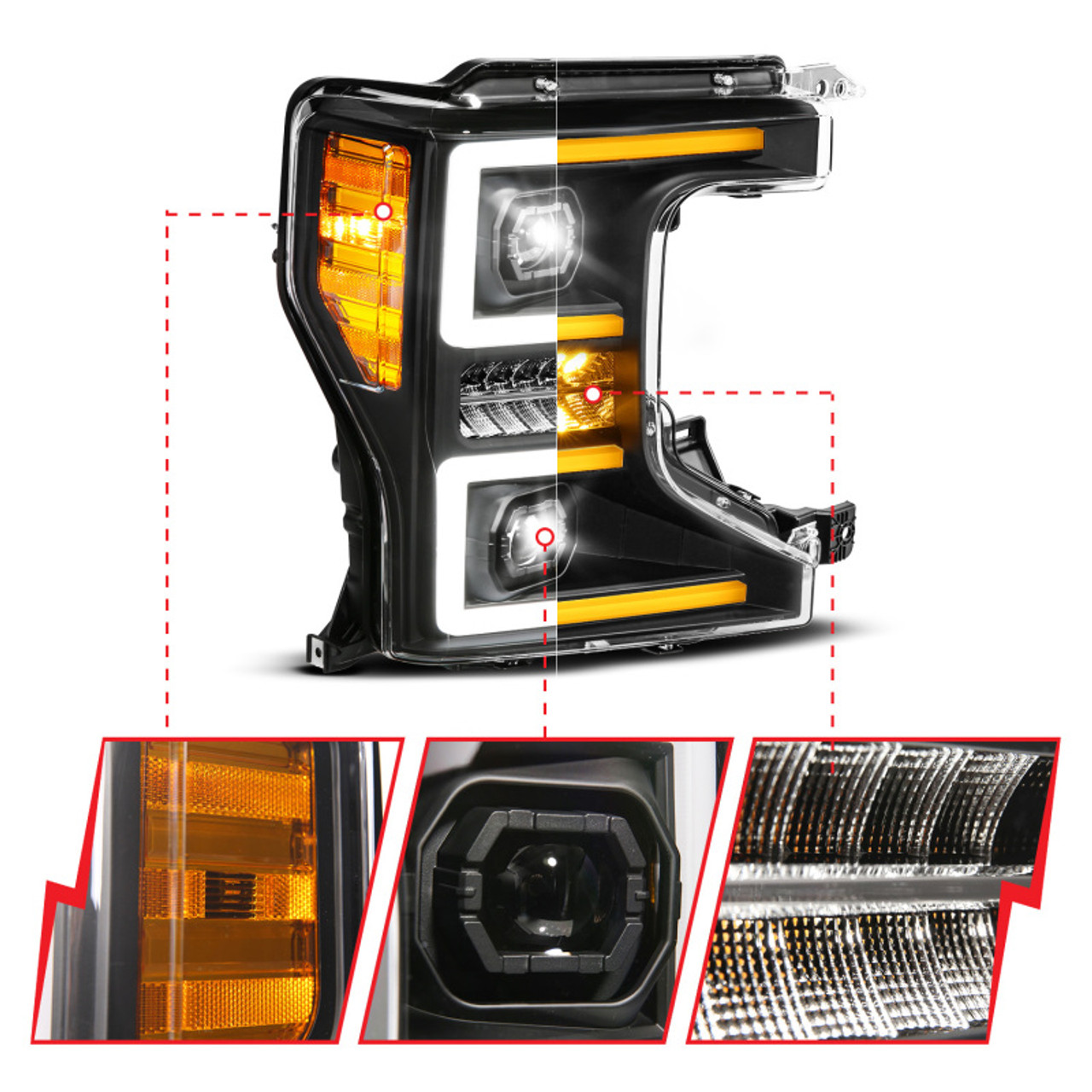 ANZO 20-22 Ford Super Duty (Halogen) Z-Series Full LED Proj Headlights SeqSig - Pass. Side ONLY - 111620X-R