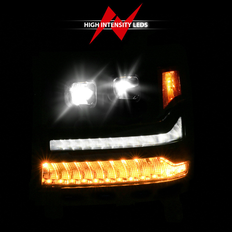 ANZO 16-18 Chevy Silverado 1500 (Factory HID Models ONLY) Full LED Proj Headlights Black - Pair - 111622A