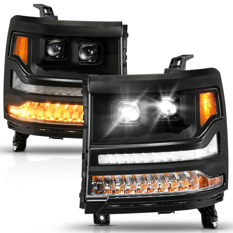 ANZO 16-18 Chevy Silverado 1500 (Factory HID Models ONLY) Full LED Proj Headlights Black - Pair - 111622A