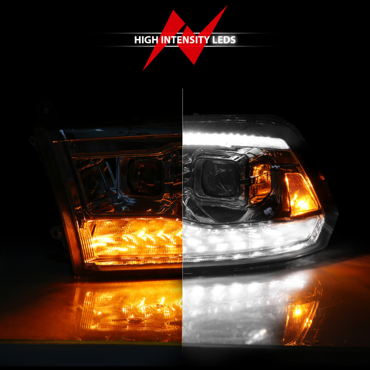 ANZO 09-19 Dodge RAM 1500 / 10-18 2500/3500 LED Proj Headlights SeqSig Chrome - Pair - 111627A