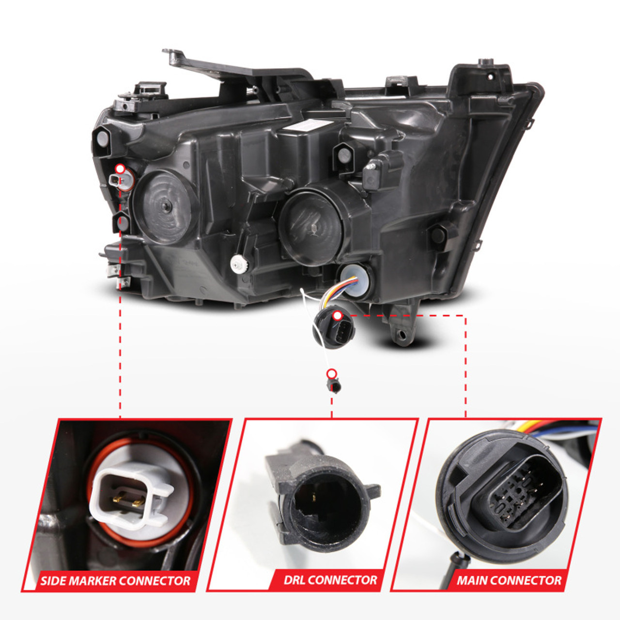 ANZO 19-24 RAM 1500 (New Body/OE Halogen) Full LED Proj Headlights DRL/SeqSig Black - Driver Side - 111628A-L