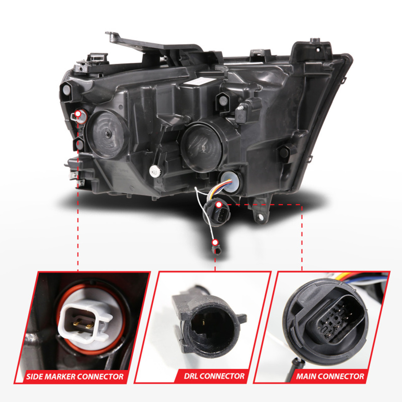 ANZO 19-24 RAM 1500 (New Body/OE Halogen) Full LED Proj Headlights DRL/SeqSig Black - Driver Side - 111628A-L