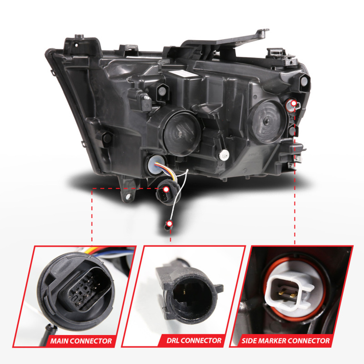 ANZO 19-24 RAM 1500 (New Body/OE Halogen) Full LED Proj Headlights DRL/SeqSig Black - Pass. Side - 111628A-R