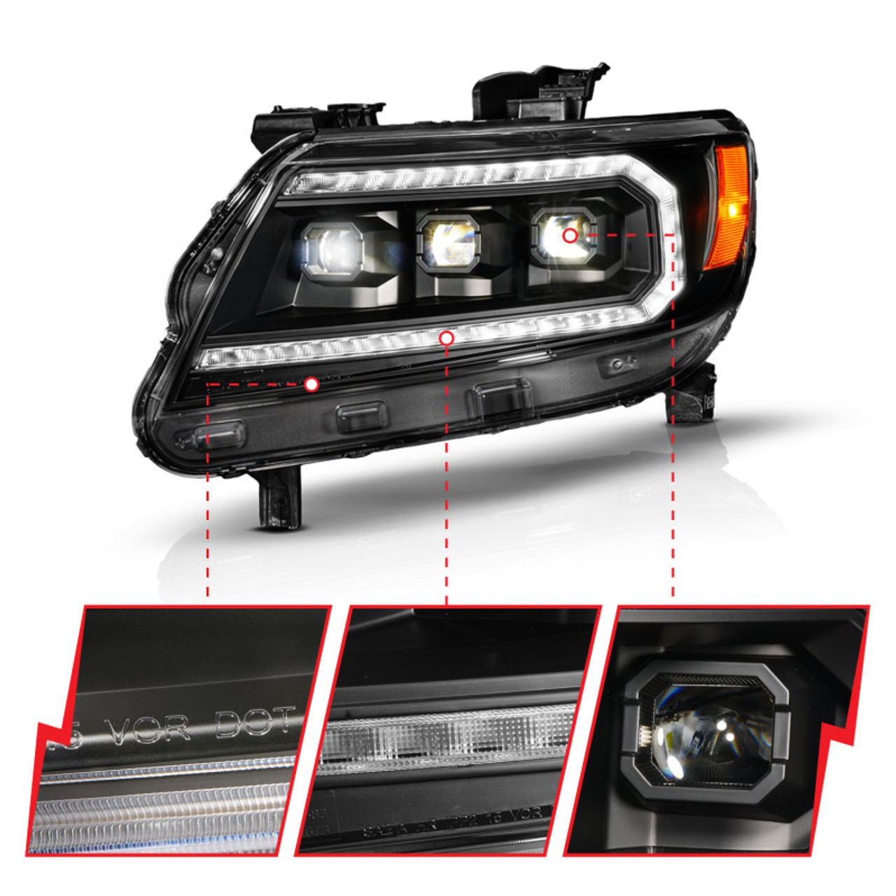 ANZO 15-22 Chevy Colorado Blk Housing Full LED DRL Projector Headlight w/ Sequential Light Bar - 111634