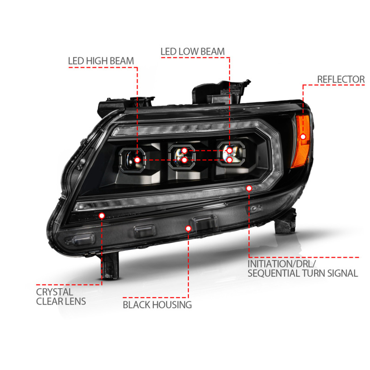 ANZO 15-22 Chevy Colorado Blk Housing Full LED DRL Projector Headlight w/ Sequential Light Bar - 111634