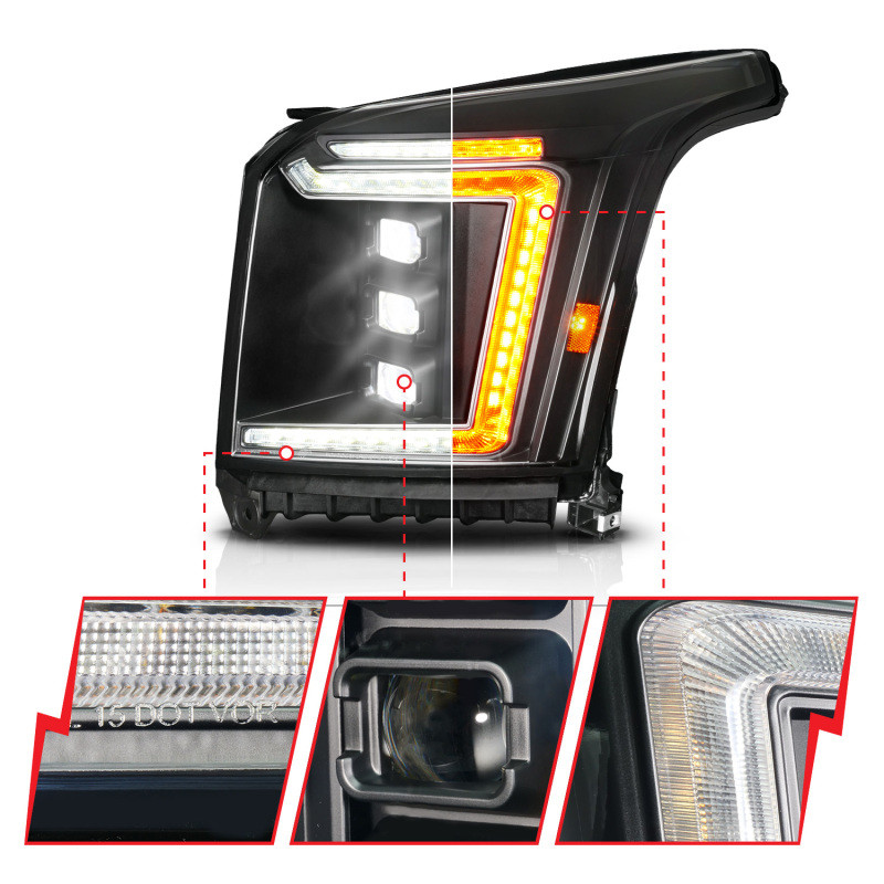 ANZO 15-20 GMC Yukon (Incl XL - Factory Halogen Models) Full LED Proj Headlights Black - Driver Side - 111635X-L