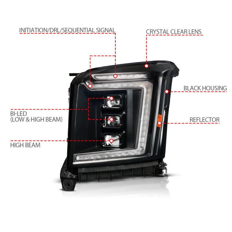 ANZO 15-20 GMC Yukon (Incl XL - Factory Halogen Models) Full LED Proj Headlights Black - Driver Side - 111635X-L