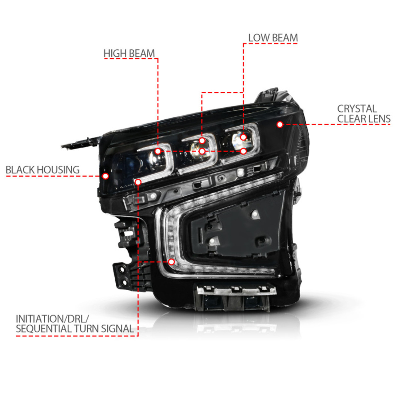 ANZO 21-23 Chevy Tahoe/Suburban LED Light Bar Style Headlights Black w/ Squential DRL (Right Side) - 111636X-R