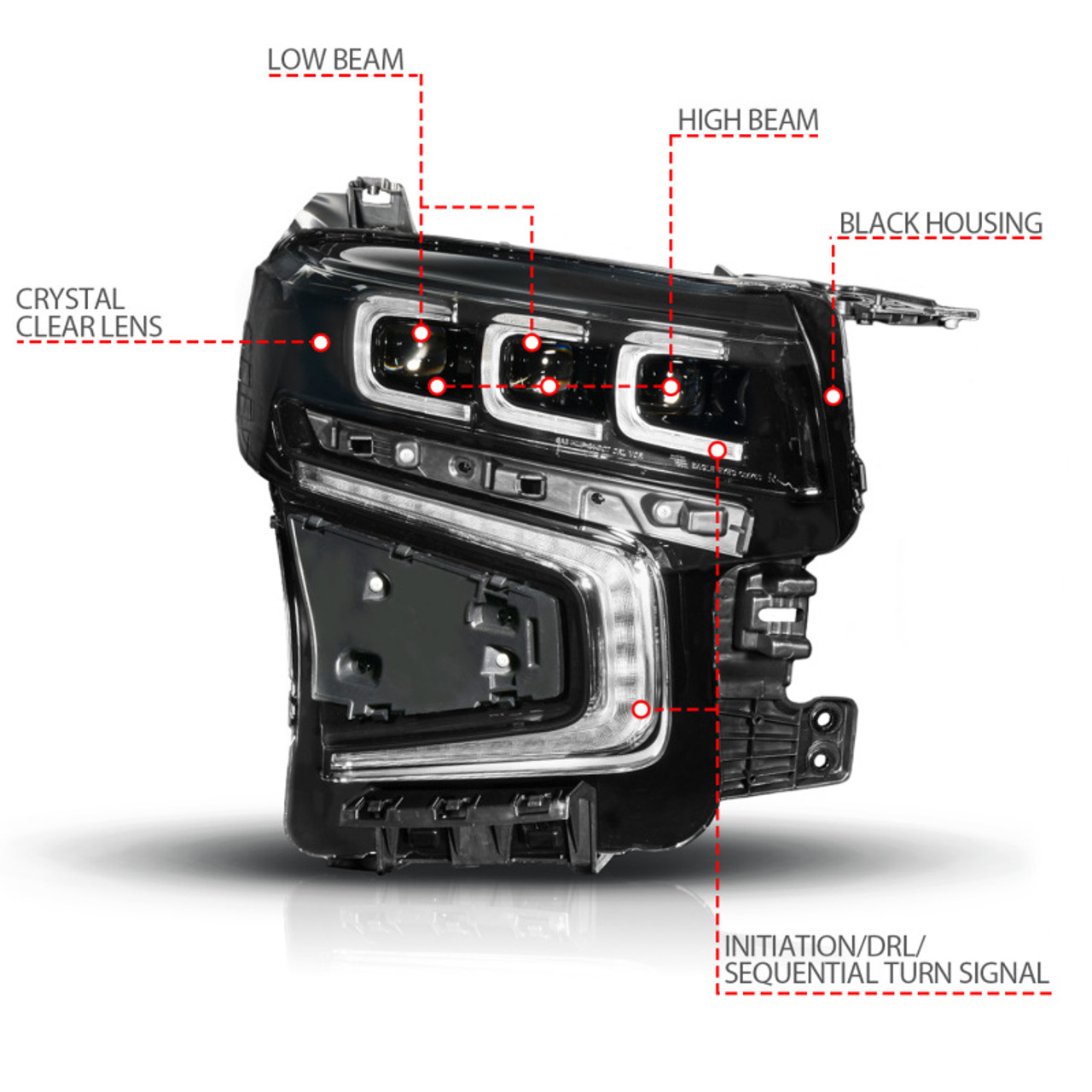 ANZO 21-23 Chevy Tahoe/Suburban LED Light Bar Style Headlights Black w/ Squential DRL (Right Side) - 111636X-R