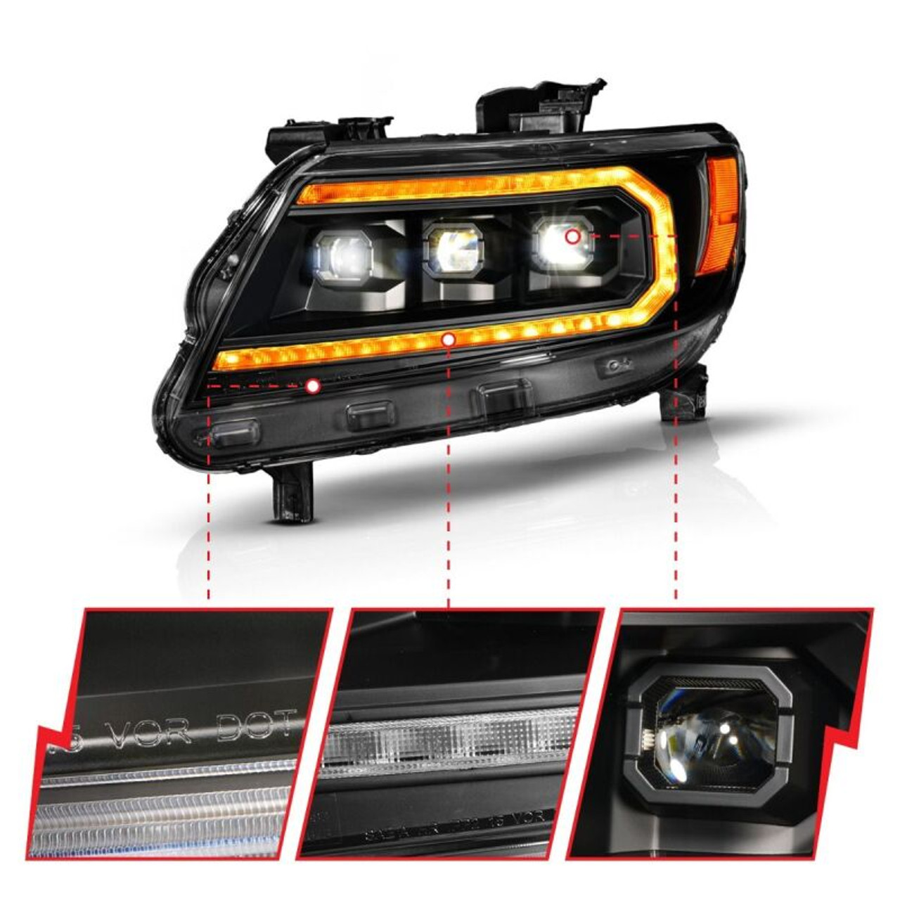 ANZO 15-22 Chevy Colorado Full LED Headlights w/ Initiation (Amber DRL) - Black - 111641