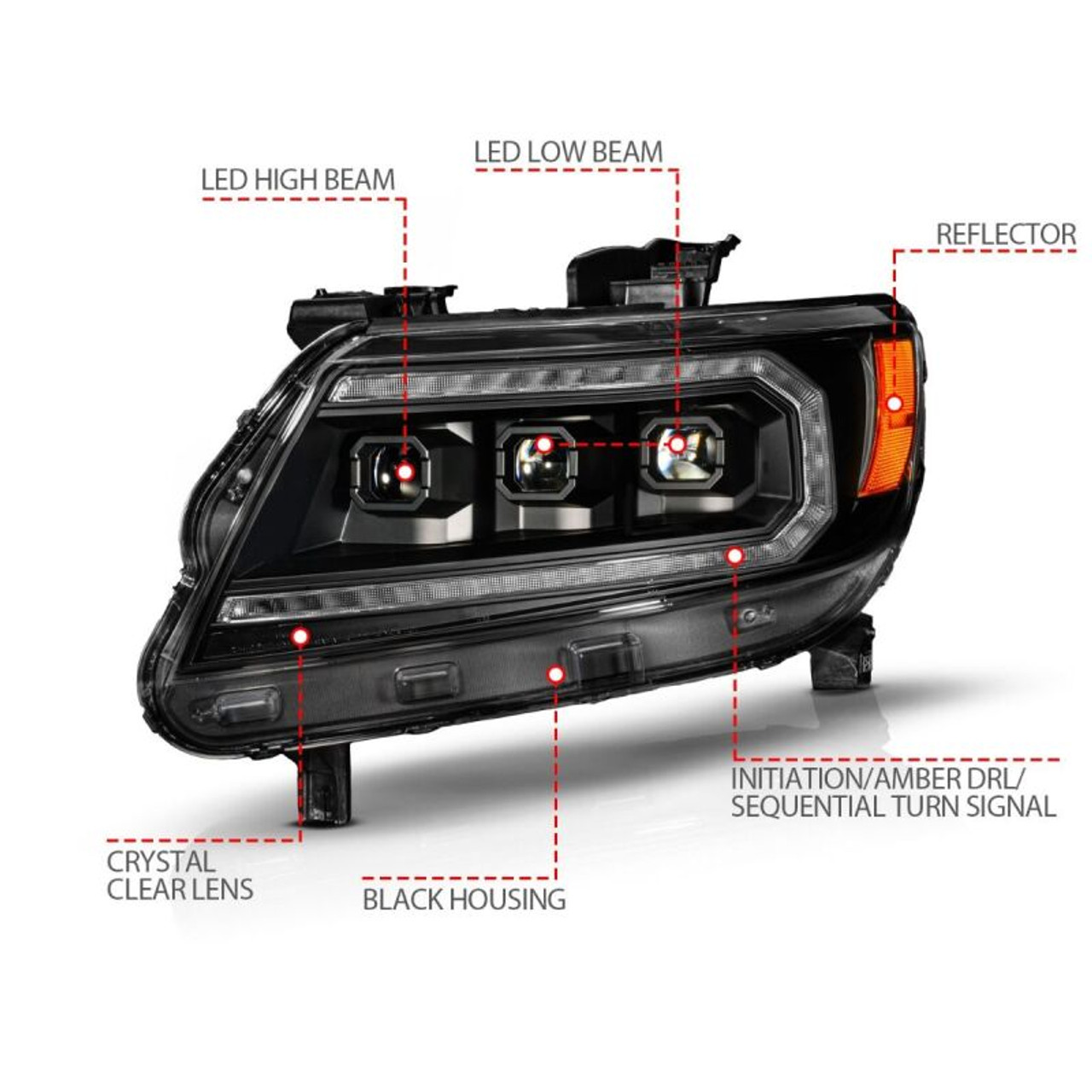 ANZO 15-22 Chevy Colorado Full LED Headlights w/ Initiation (Amber DRL) - Black - 111641