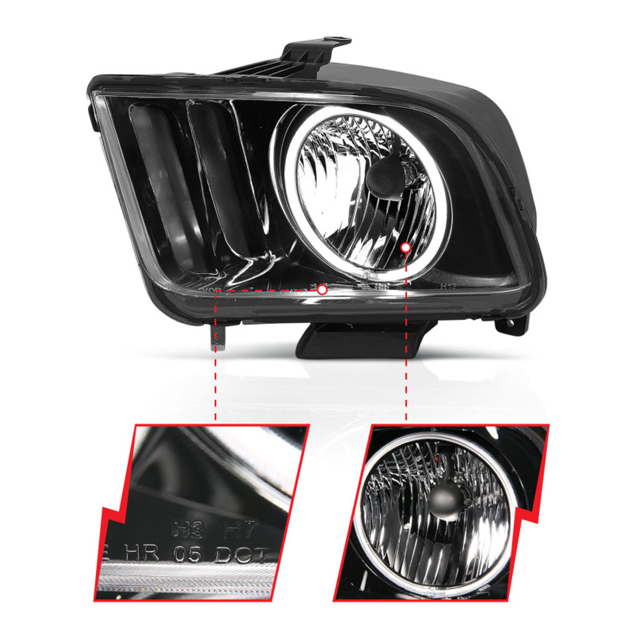 ANZO 2005-2009 Ford Mustang Crystal Headlights w/ Halo Black (CCFL) - 121033