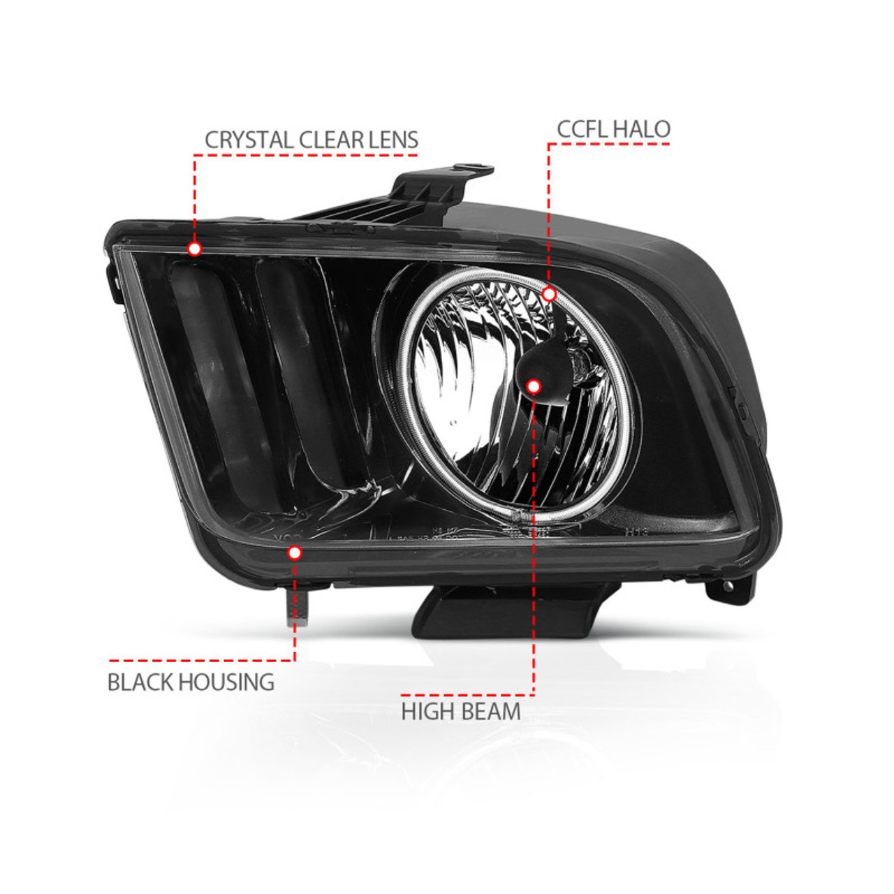 ANZO 2005-2009 Ford Mustang Crystal Headlights w/ Halo Black (CCFL) - 121033