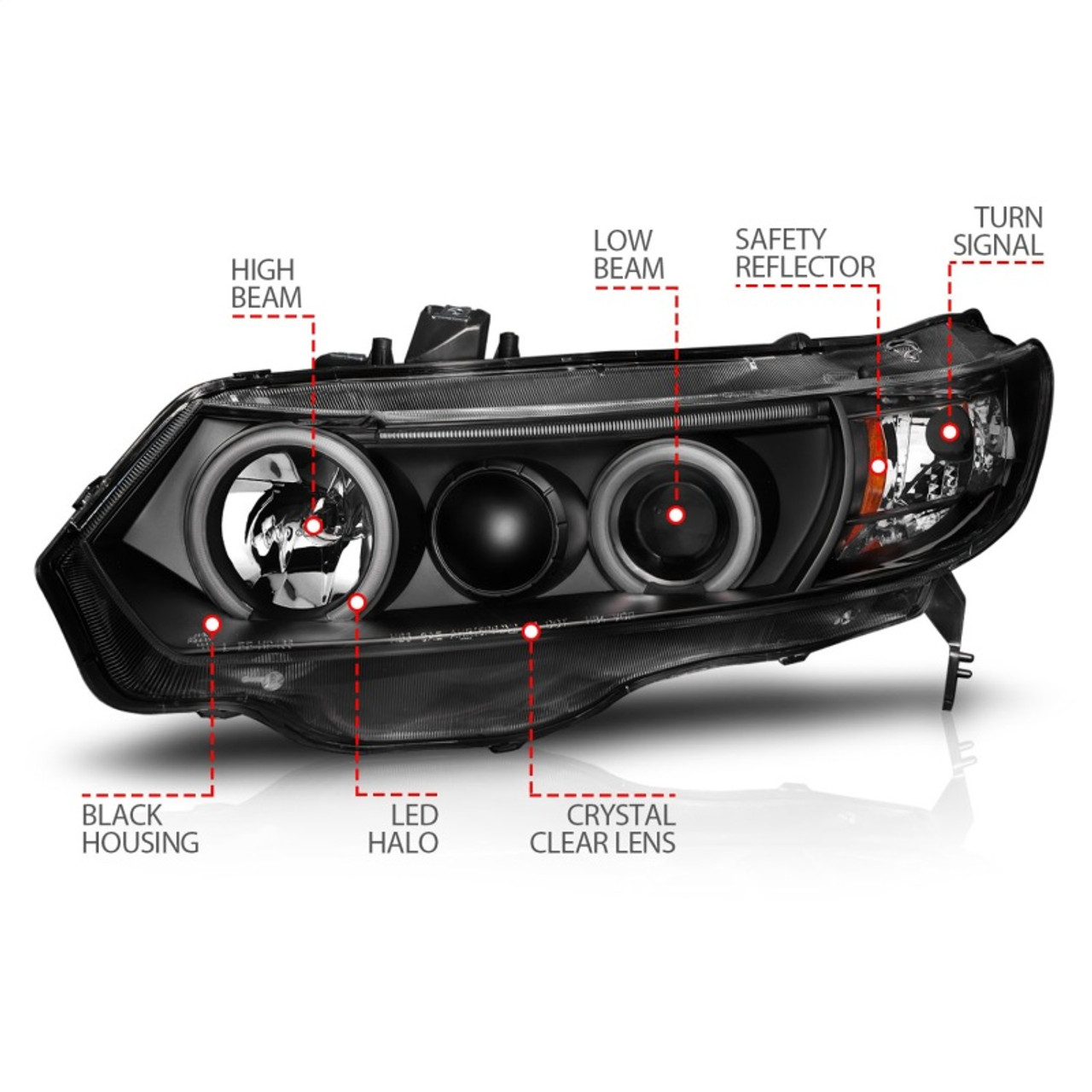 ANZO 2006-2011 Honda Civic Projector Headlights w/ Halo Black (CCFL) - 121062