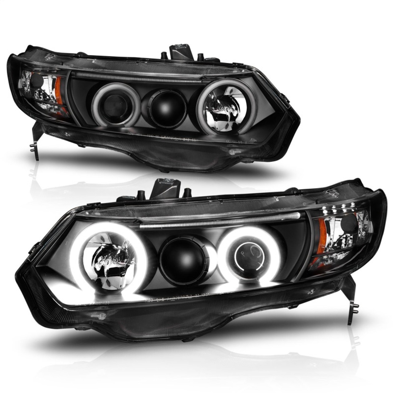 ANZO 2006-2011 Honda Civic Projector Headlights w/ Halo Black (CCFL) - 121062