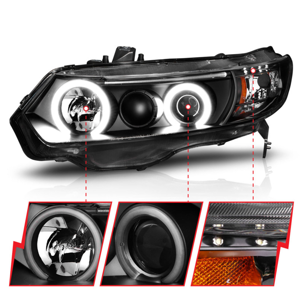 ANZO 2006-2011 Honda Civic Projector Headlights w/ Halo Black (CCFL) - 121062