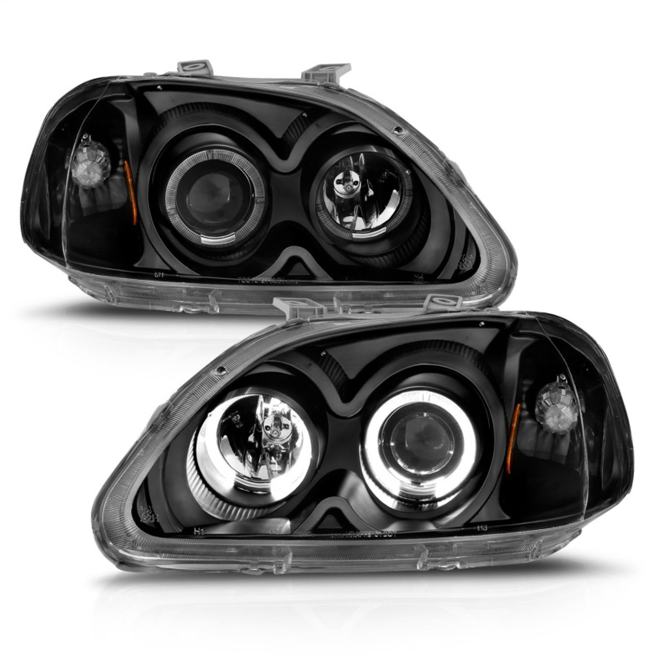 ANZO 1996-1998 Honda Civic Projector Headlights w/ Halo Black - 121068