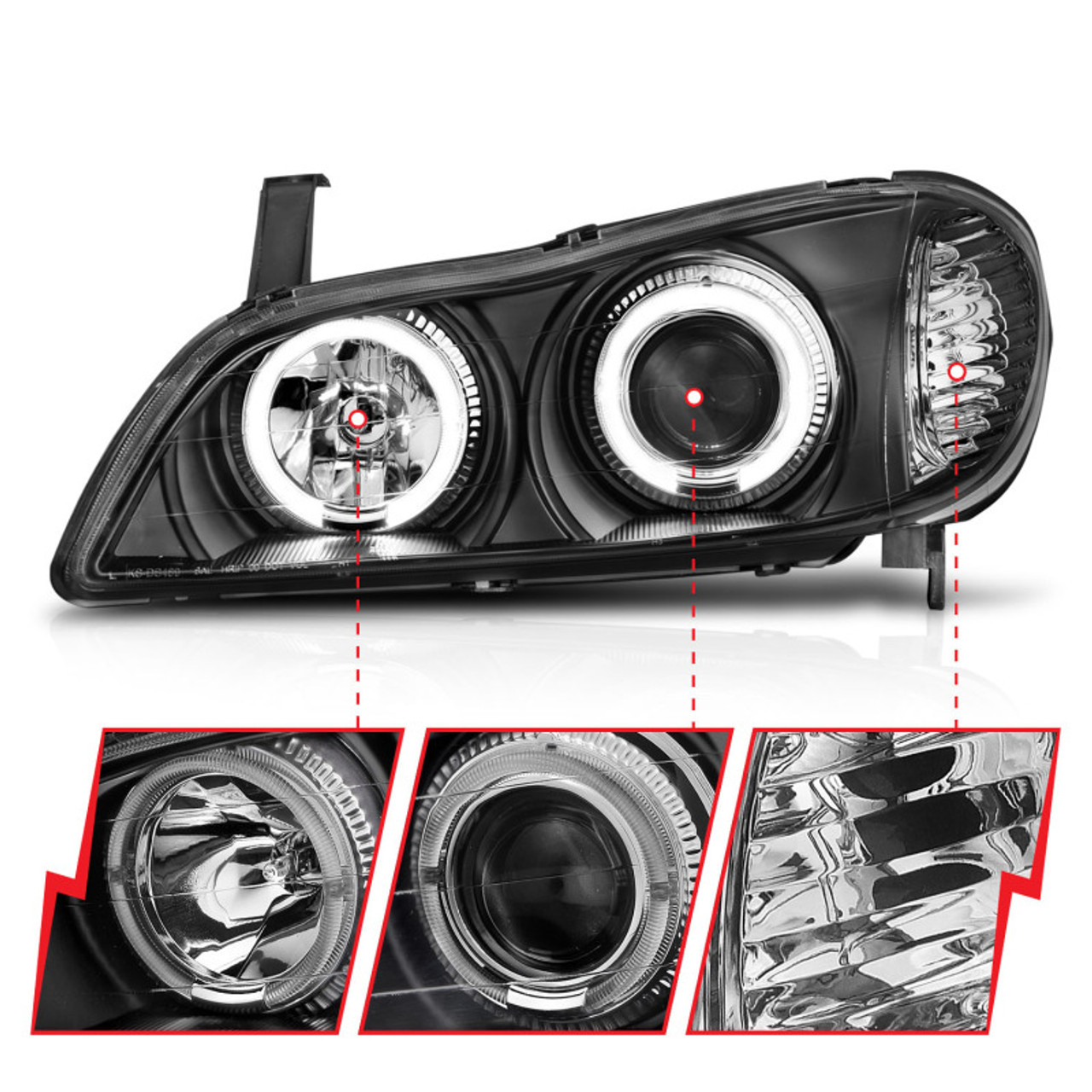 ANZO 2000-2004 Infiniti I30 Projector Headlights w/ Halo Black - 121077