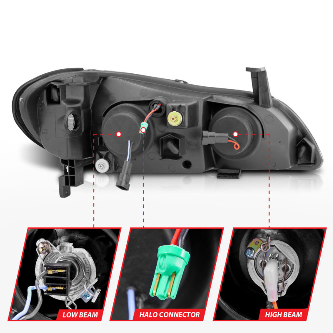 ANZO 2000-2004 Infiniti I30 Projector Headlights w/ Halo Black - 121077