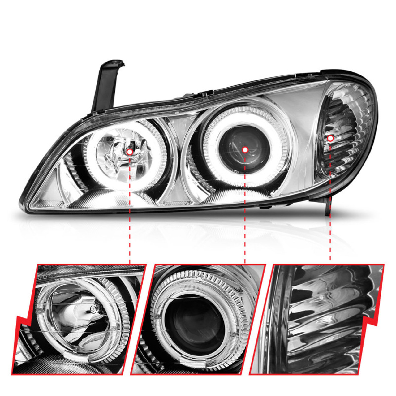 ANZO 2000-2004 Infiniti I30 Projector Headlights w/ Halo Chrome - 121078