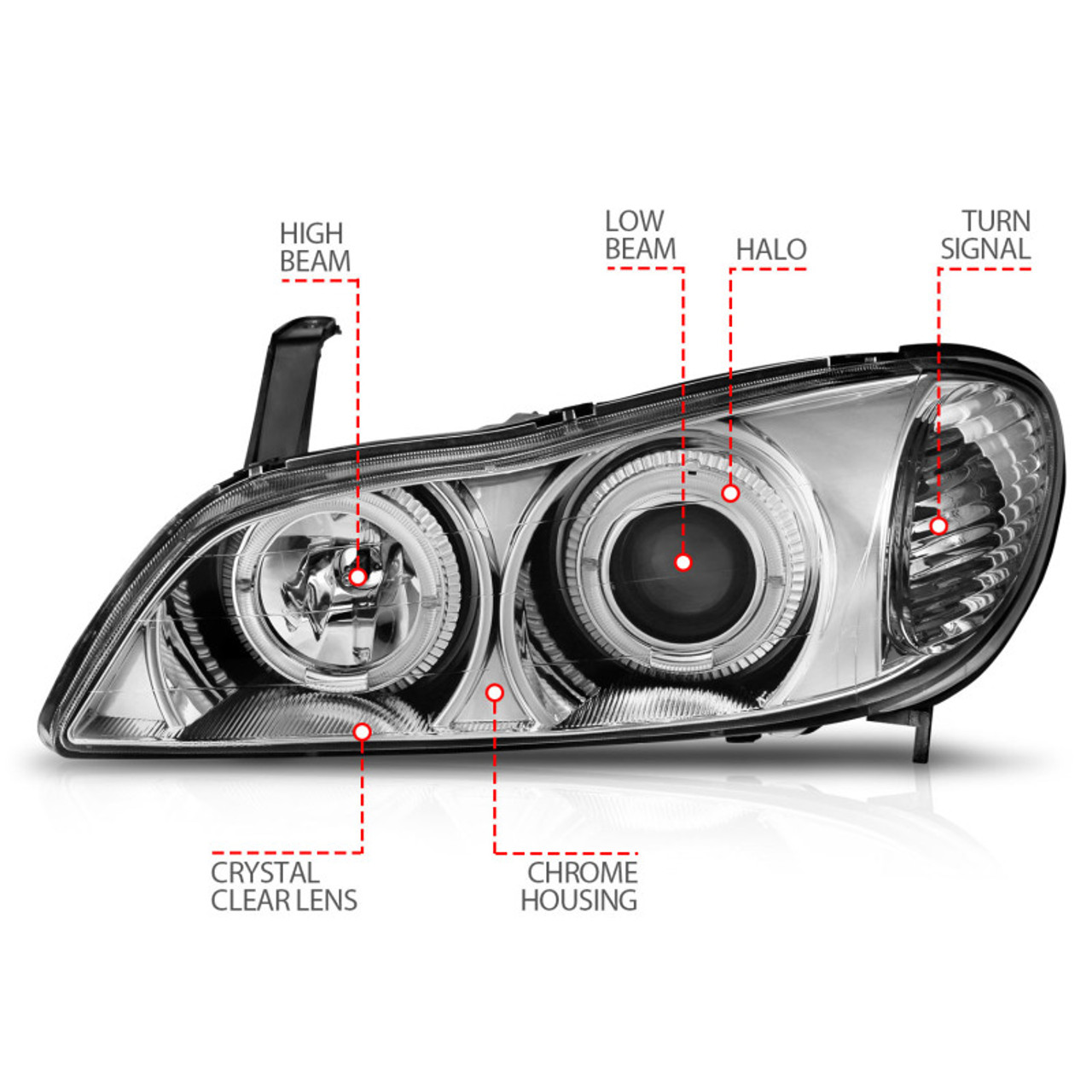 ANZO 2000-2004 Infiniti I30 Projector Headlights w/ Halo Chrome - 121078
