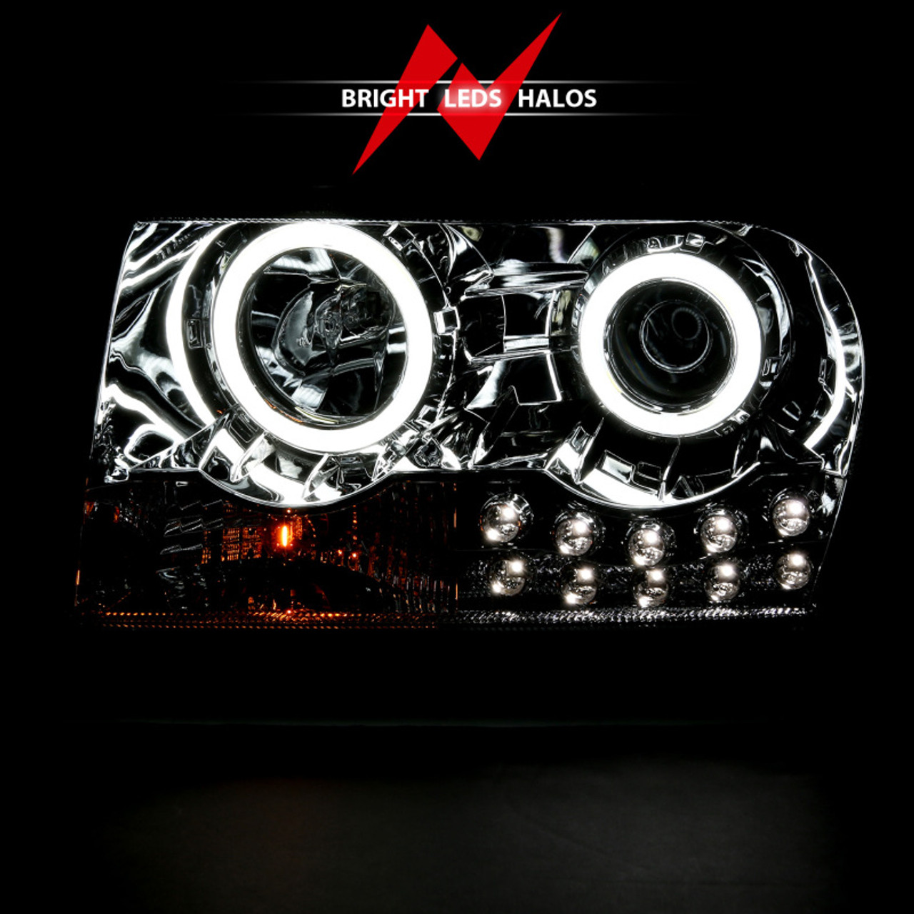 ANZO 2005-2010 Chrysler 300 Projector Headlights w/ Halo Chrome - 121136