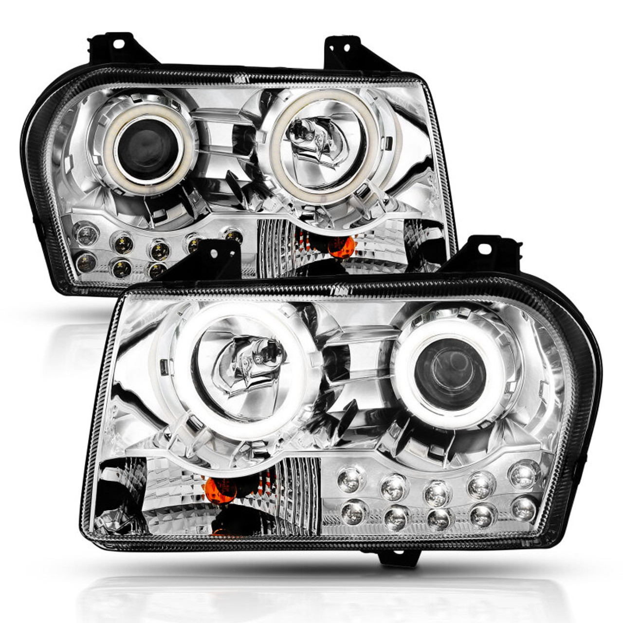 ANZO 2005-2010 Chrysler 300 Projector Headlights w/ Halo Chrome - 121136